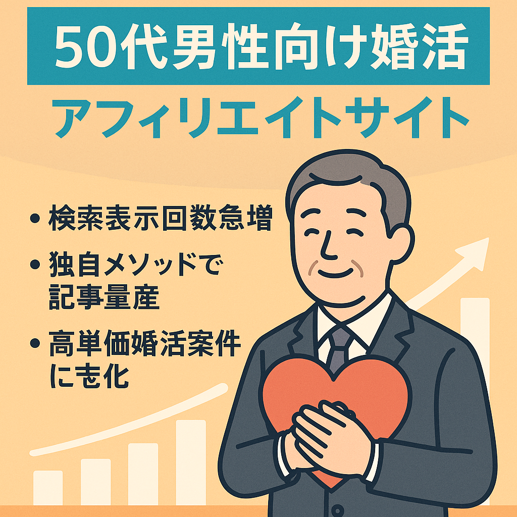 【右肩上がりで成長中】50代男性の婚活に特化したアフィリエイトサイト。平均掲載順位14.8位！