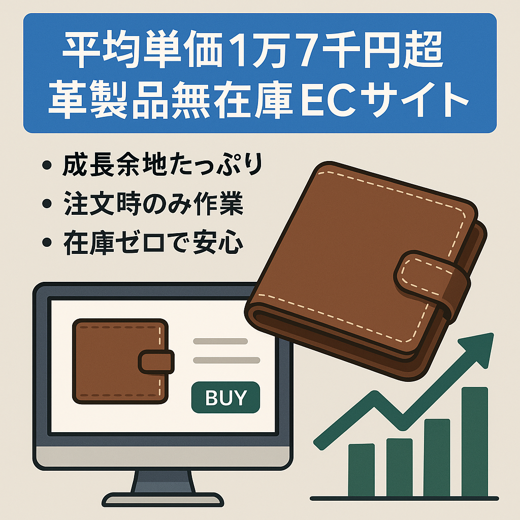 【平均注文単価17,000円越え】革製品の無在庫輸入ECサイト【成長余地、多数】