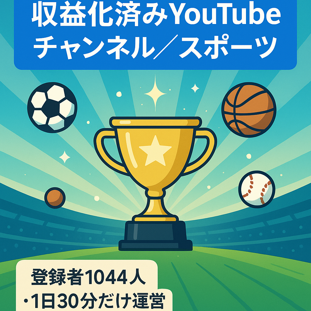 【収益化済み・チャンネル登録者1,044名】今が旬なスポーツジャンル【顔出し不要/属人性なし】1日30分の作業で運営可能！
