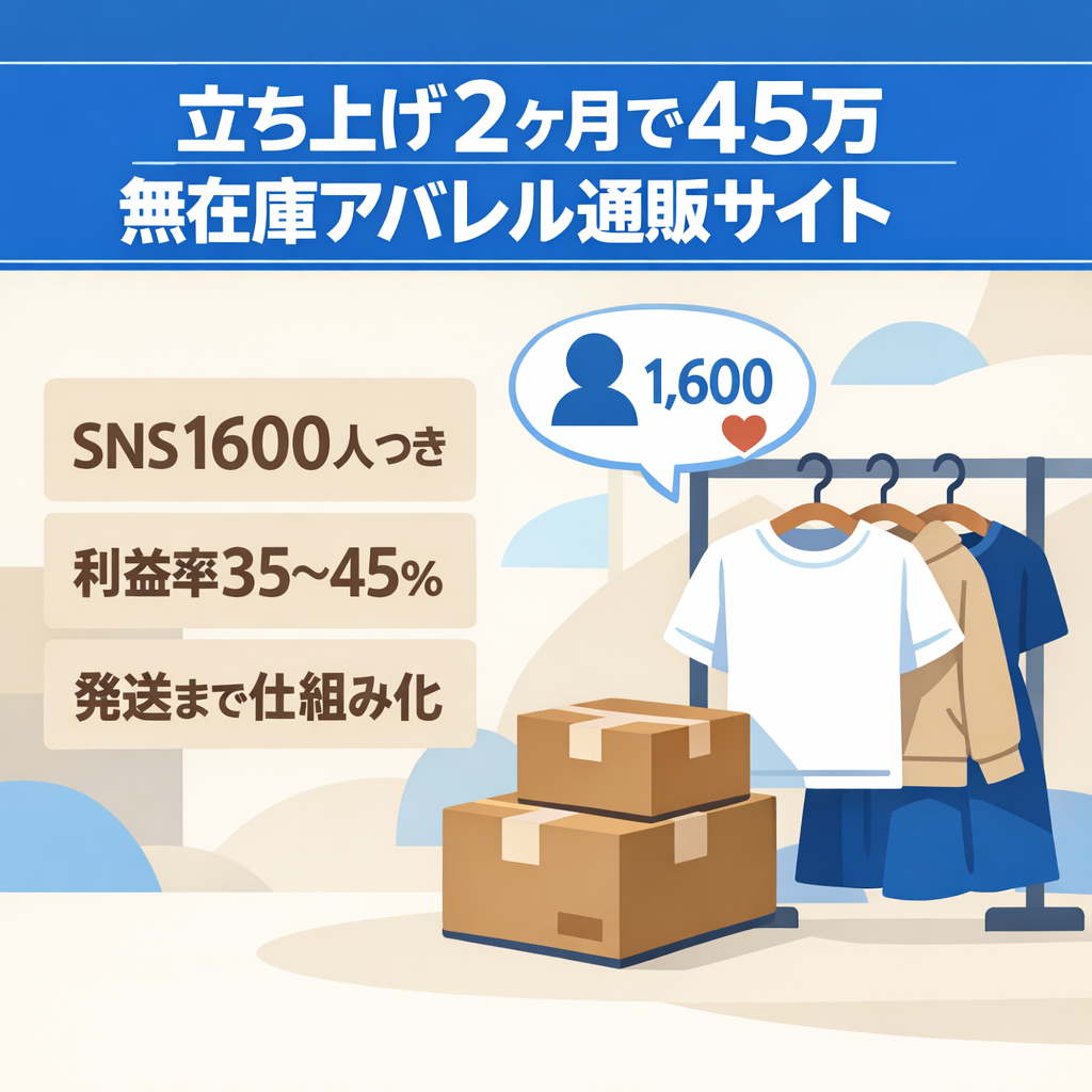 【立ち上げ2ヶ月で45万】無在庫アパレルECサイト/SNS1600人付き/副業1人運営