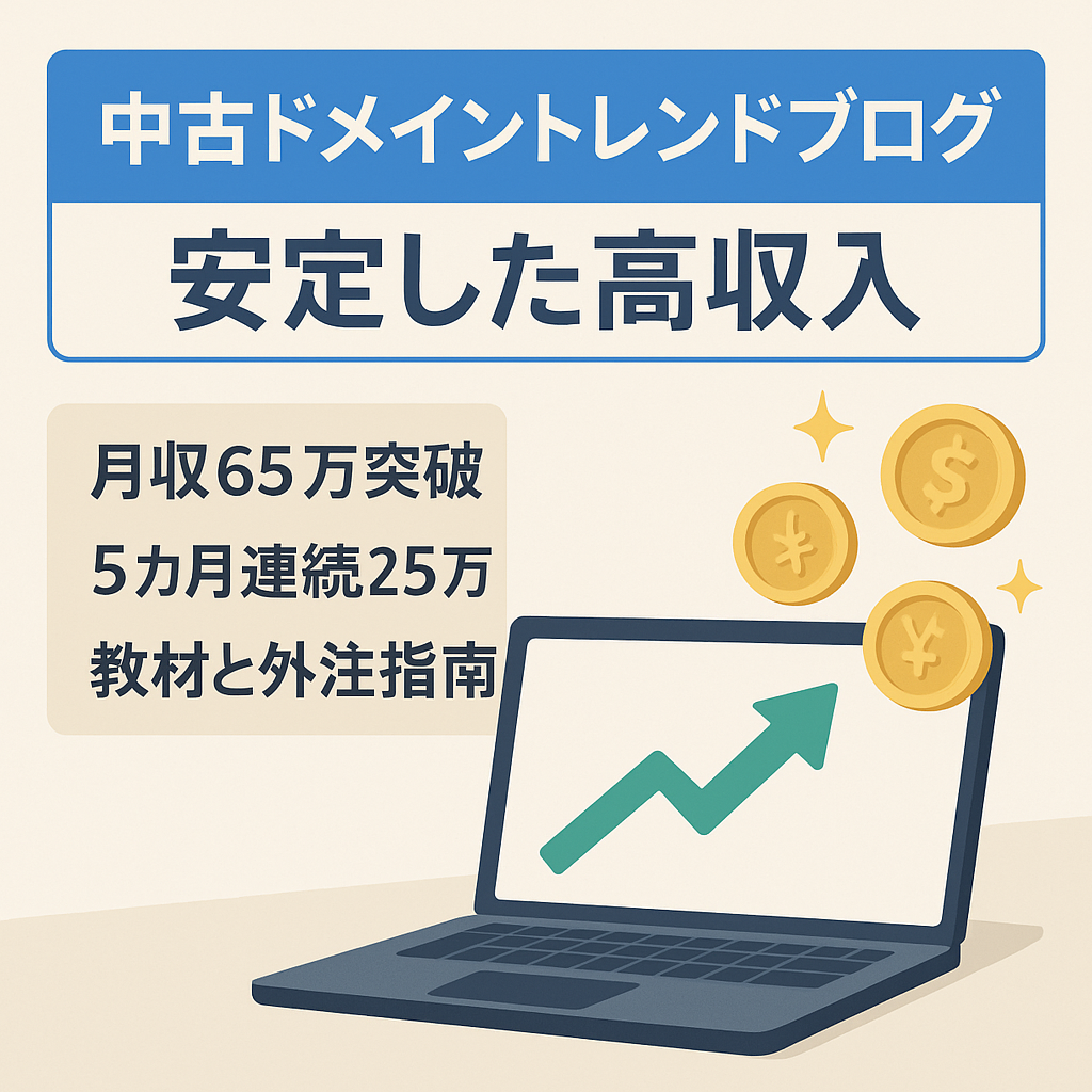【23年9月65万円到達/直近5カ月連続25万円以上/年間平均月収25万円】優良中古ドメイン×トレンドブログ×ホワイトハットで安定した高収入【教材＆外注化マニュアル特典】