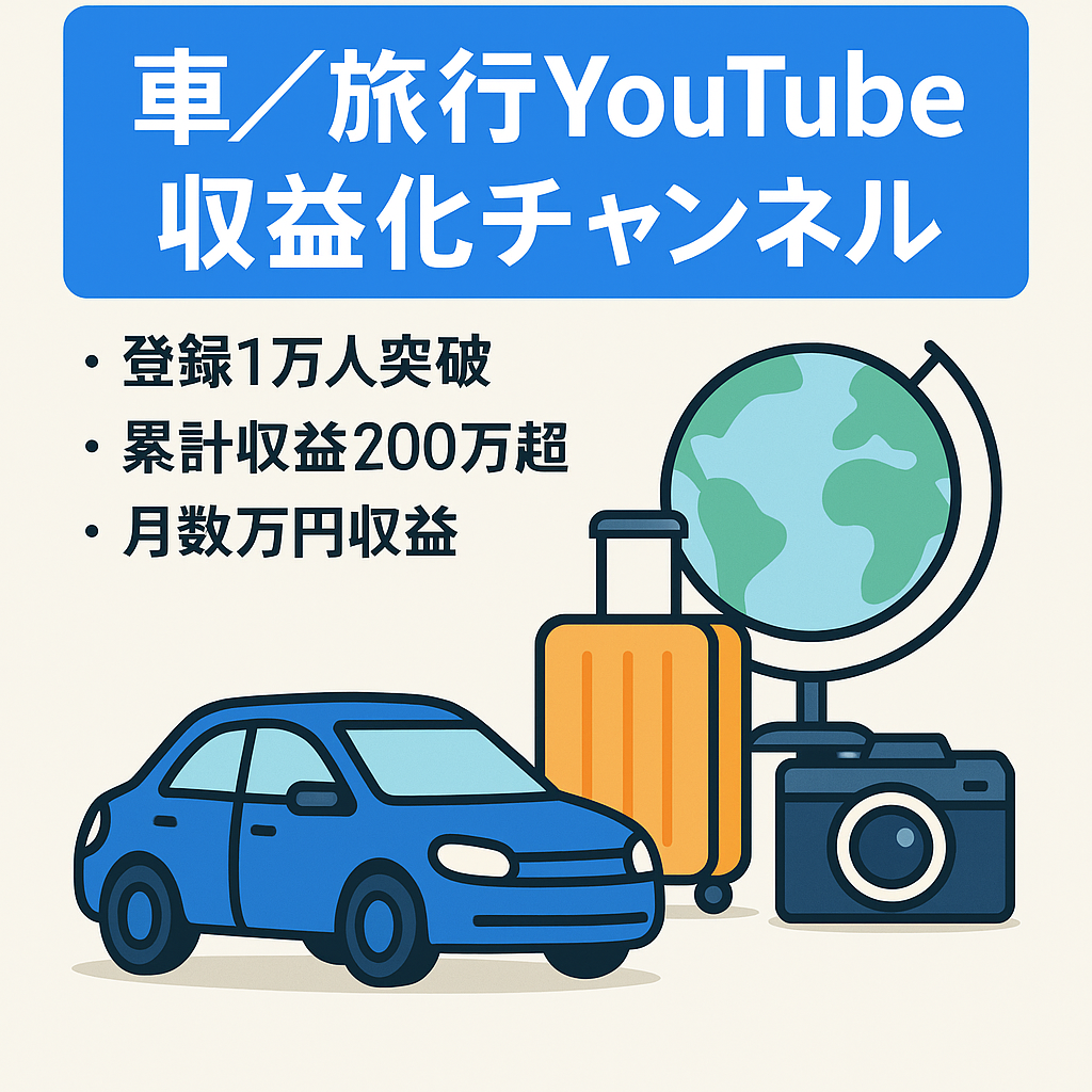 【収益化済み！！】車、旅行関係YOUTUBE　チャンネル登録1万人超え