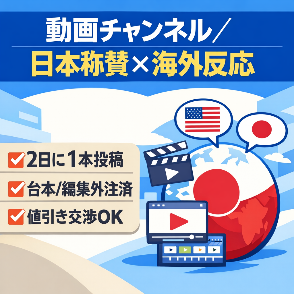 【値引き交渉大歓迎】投稿頻度2日1本｜日本称賛×海外の反応｜マニュアル完備｜シナリオ・動画編集外注済み