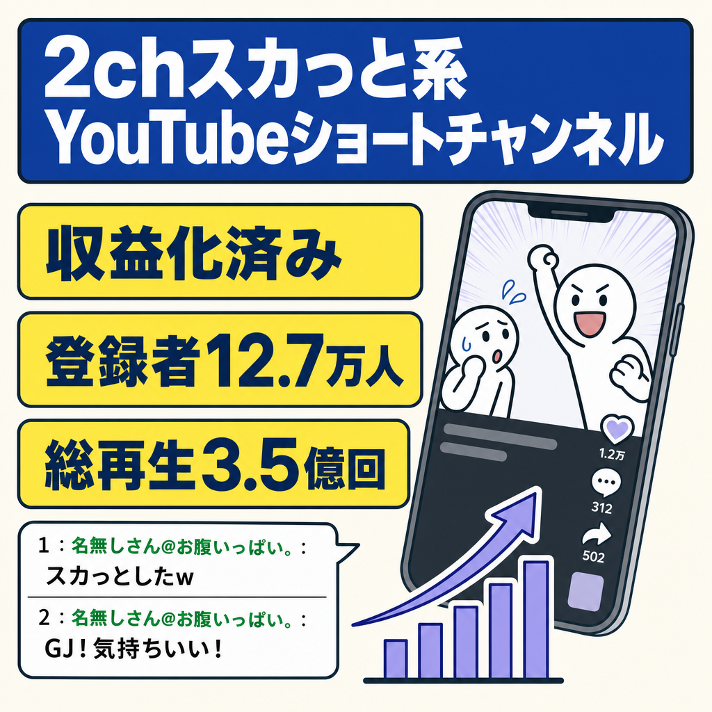 【収益化済/高品質！】日本人リアルユーザー登録者12.7万人超え！2chスカっと系YouTubeショート動画チャンネル