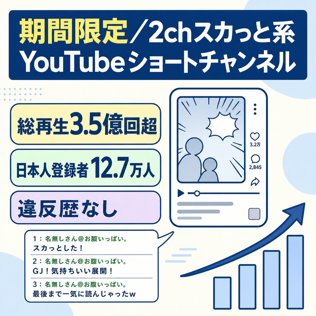 【期間限定】日本人リアルユーザー登録者12.7万人超え！2chスカっと系YouTubeショート動画チャンネル