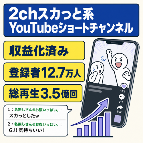 【収益化済/高品質！】日本人リアルユーザー登録者12.7万人超え！2chスカっと系YouTubeショート動画チャンネル