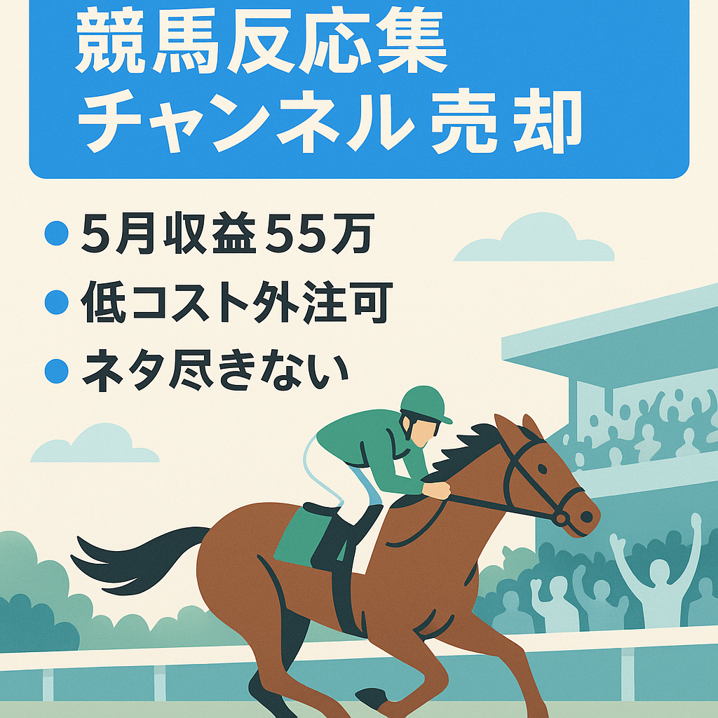 【登録3.9万人/5月収益55万】フル外注で運営できる競馬反応集チャンネルを売却します！