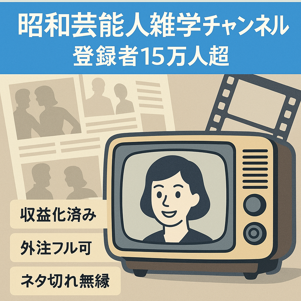 【登録者15万人超】昭和の芸能人に関する雑学チャンネル（属人性なし・完全外注可能）