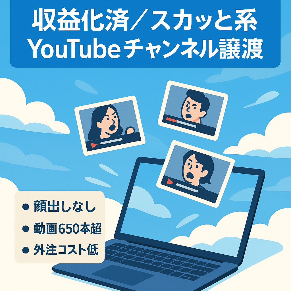 利益率MAX【収益化済チャンネル・動画本数650本超・登録者数3,500人超】顔出し不要のスカッと系YouTubeチャンネルのアカウント譲渡