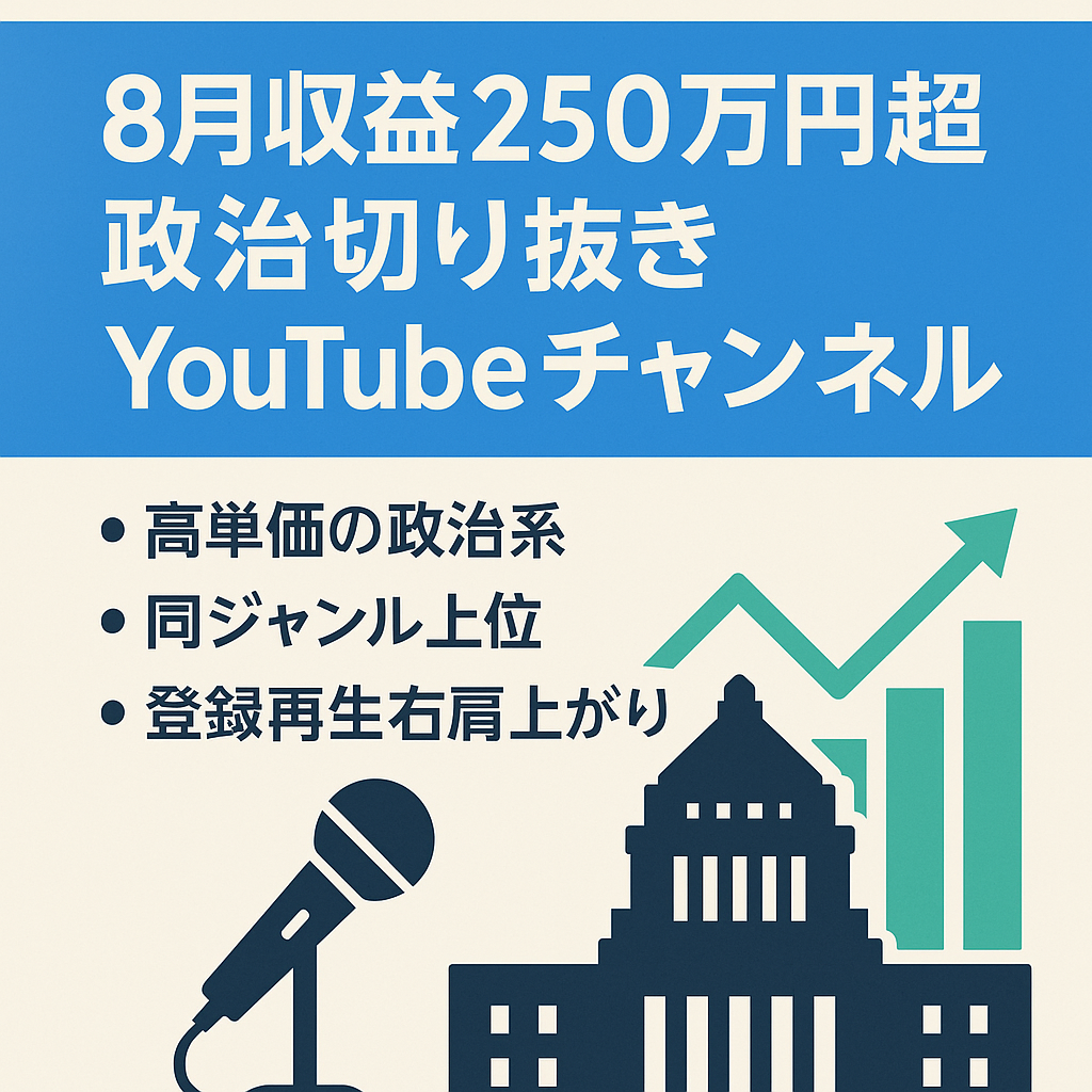 【8月収益250万円超え】登録者数４万人政治系切り抜き＋一言解説YouTubeチャンネル