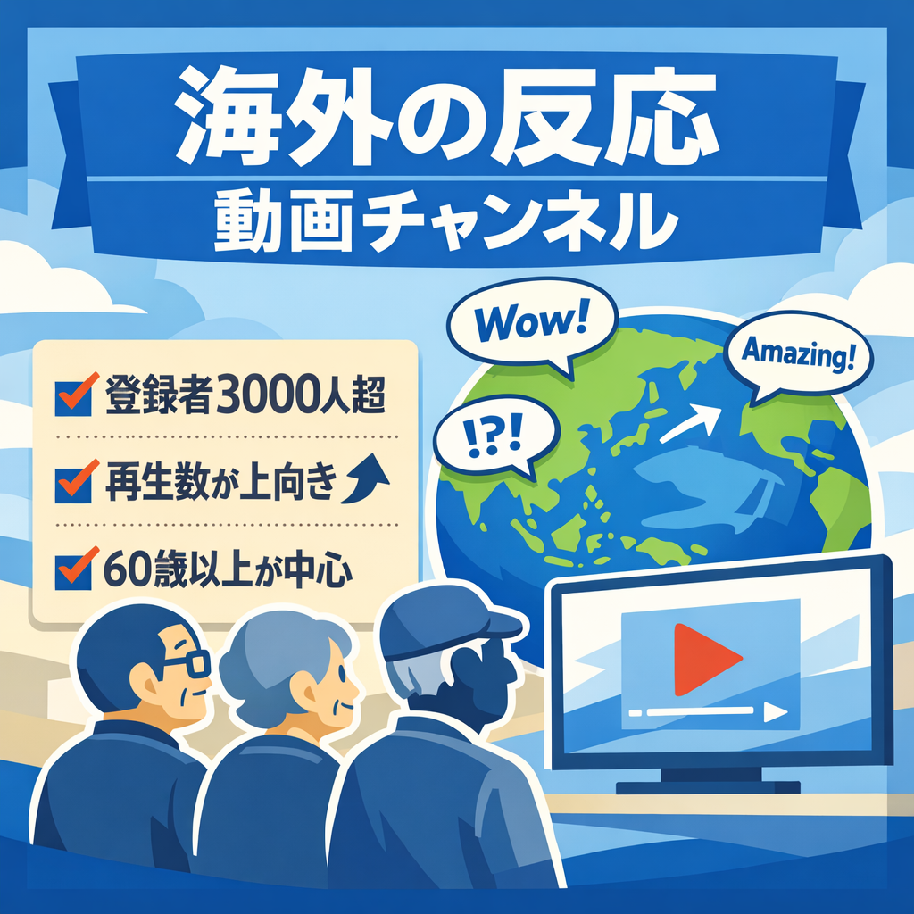 登録者数3000人以上。ジャンルは海外の反応。視聴者割合は60歳以上が多数。