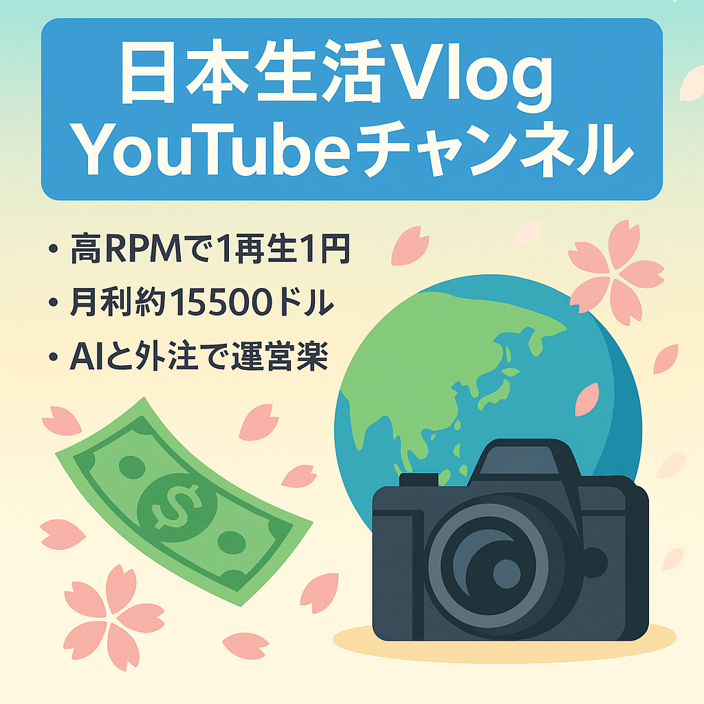 【外貨で月利＄15500】[ 高RPM：1再生≈1円] 日本の生活・働き方 Vlog | YouTubeチャンネル｜外注運用可能・引継ぎテンプレ付（価格相談可）