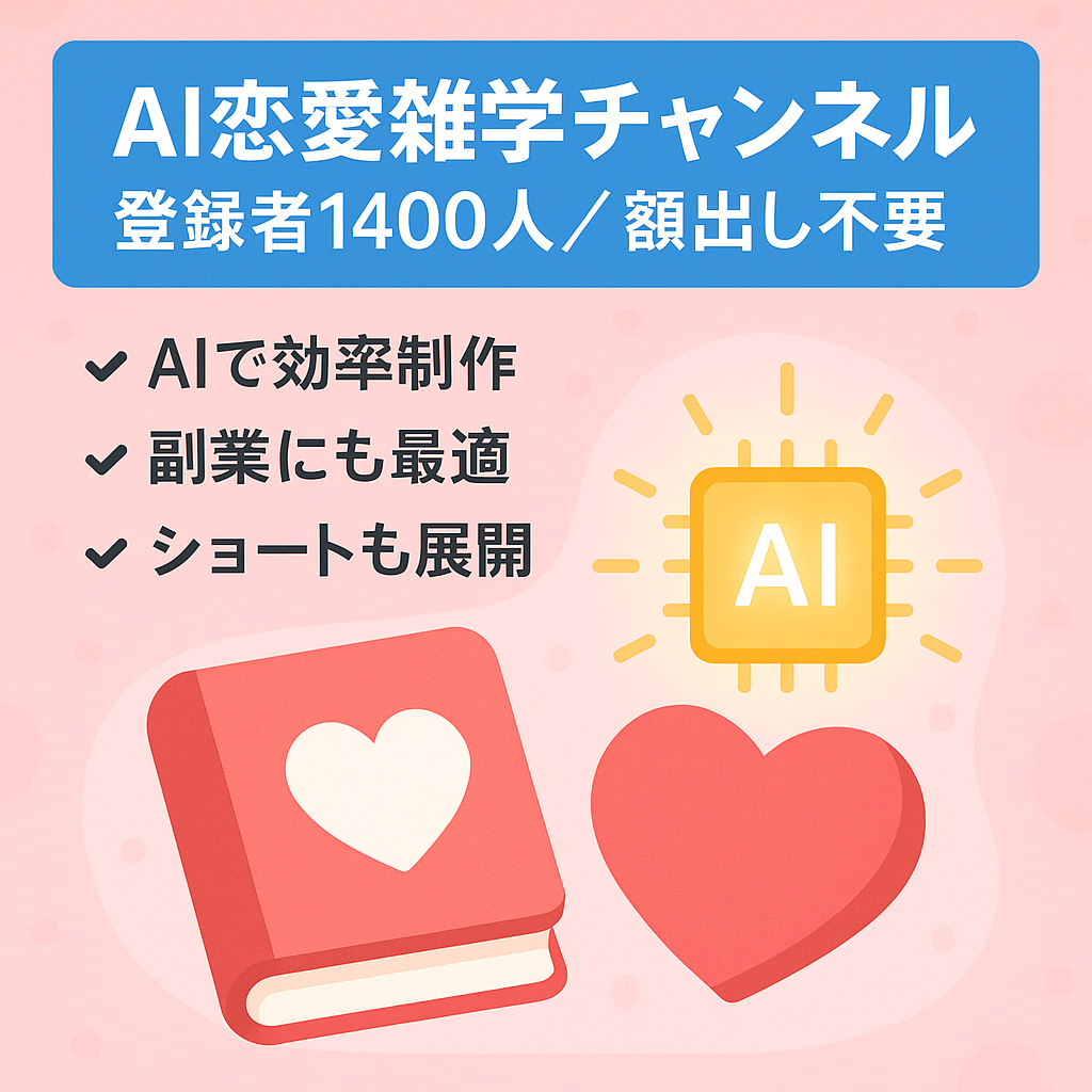 副業にオススメ！■登録者1400人■完全AI作成の恋愛雑学系チャンネル【顔出しなし！】