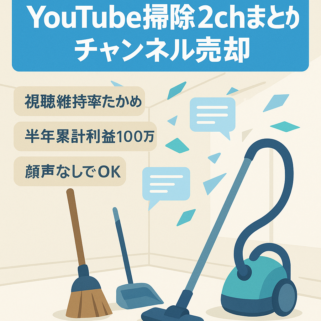 【YouTube・2ch掃除まとめ】視聴維持率が高い！半年の利益累計100万円・登録者4000人・最終値下げ【顔出し声出し不要】