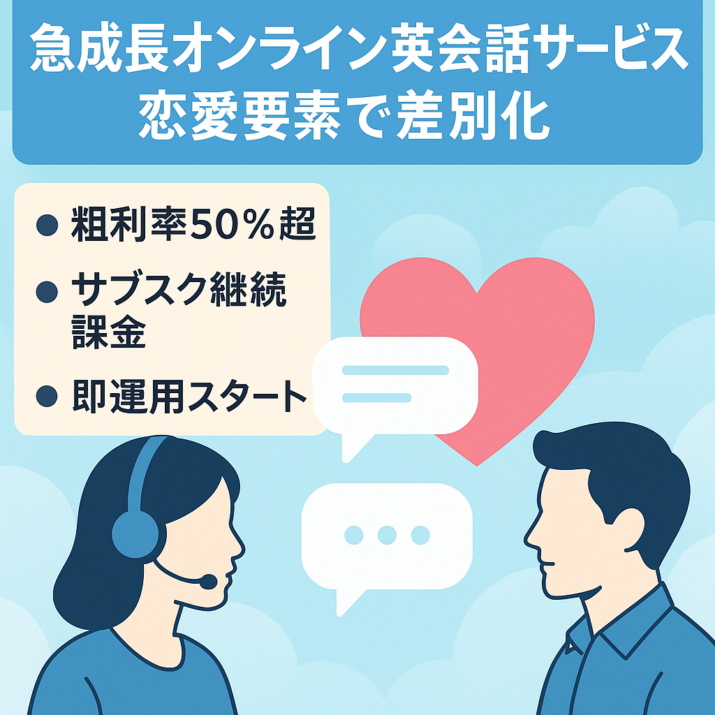 【急成長】【粗利率50％以上】フィリピン人講師×恋愛要素で差別化！オンライン英会話サービス