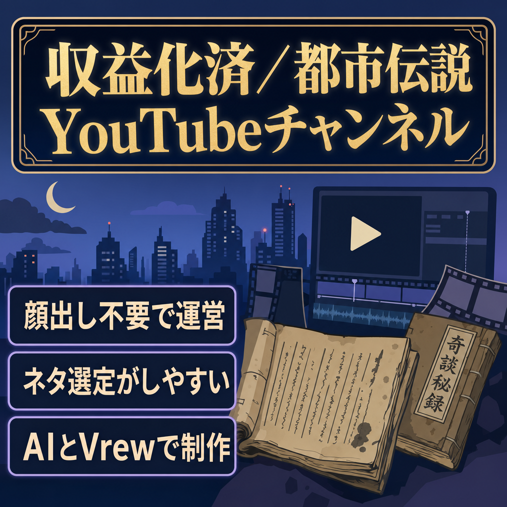 【収益化済】顔出し無し！都市伝説YouTubeチャンネル（Vrew・AI活用）