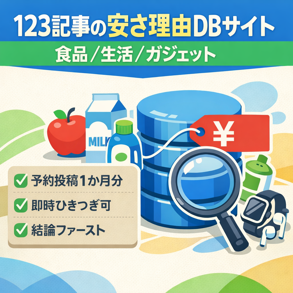 【123記事/食品・生活・ガジェット】安さの理由解説DBメディア。5月1日まで予約投稿済。リアルタイム譲渡対応。