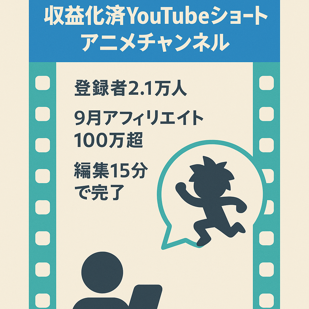 【収益可済】YouTubeショートアニメ系チャンネル　【9月収益120万/チャンネル登録者21000人】