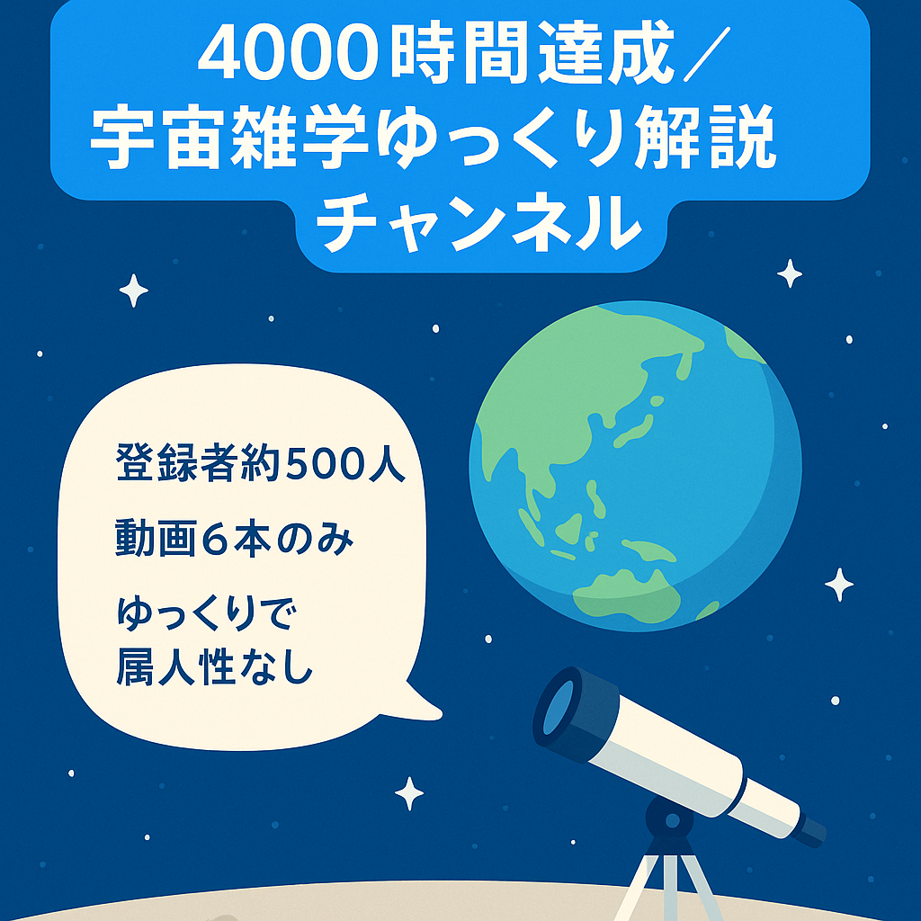 【4000時間達成済】登録者約500人/動画本数6本の宇宙の雑学ゆっくり解説チャンネルの譲渡