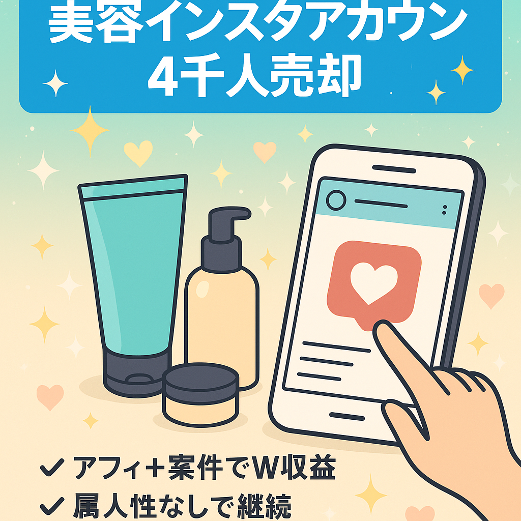 【フォロワー数4,000人以上】属人性なし！instagram美容系アカウント【アフィと固定報酬のWで収益化可能！】