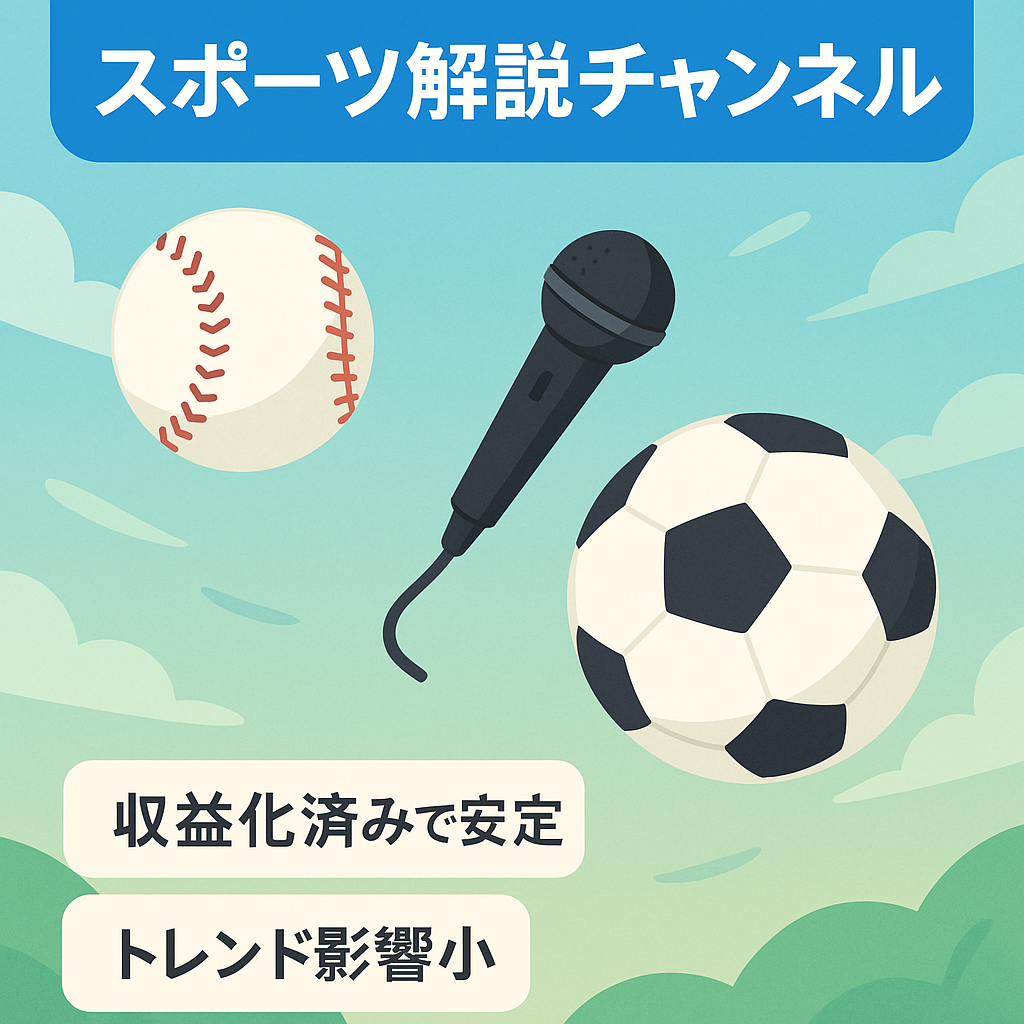 【収益化済み/登録者数5,030人】スポーツ(野球サッカーなど)に関する解説チャンネル 属人性ナシ 【放置でも安定収益発生中】