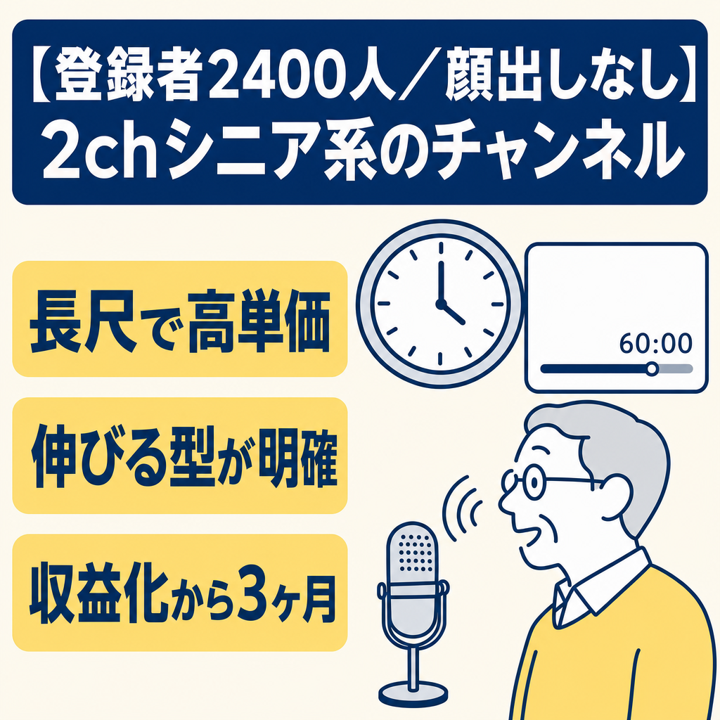 【登録者2400人/顔出しなし】2chシニア系のチャンネル