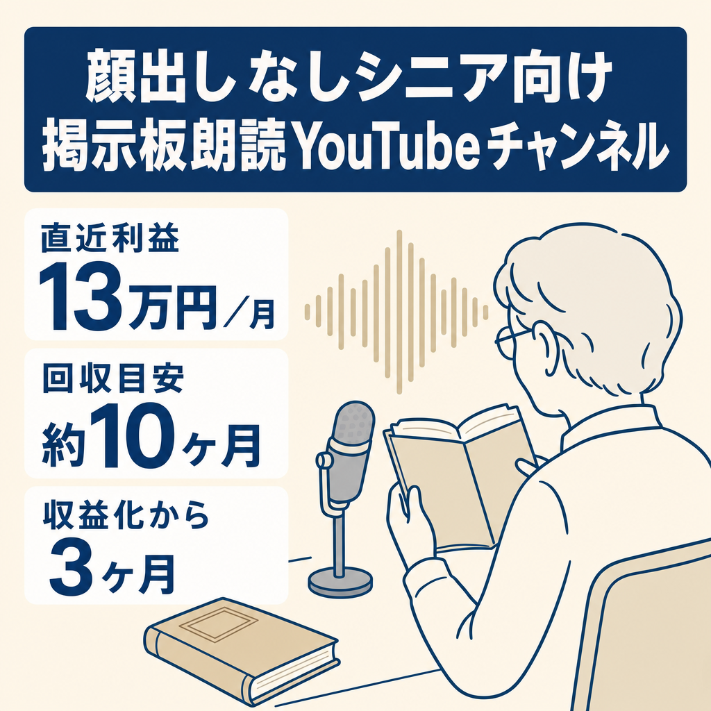 【直近利益13万円/月・回収約10ヶ月】顔出しなしシニア向け2ch朗読チャンネル