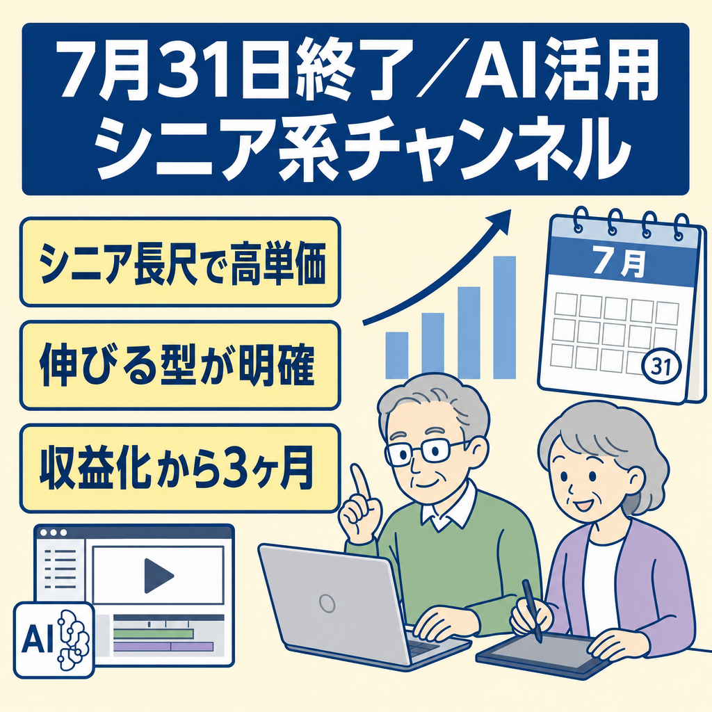 【7月31日終了・高単価】AIを活用しながら運営・シニア系チャンネル