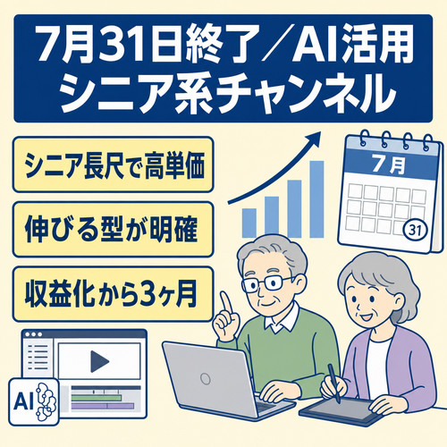 【7月31日終了・高単価】AIを活用しながら運営・シニア系チャンネル