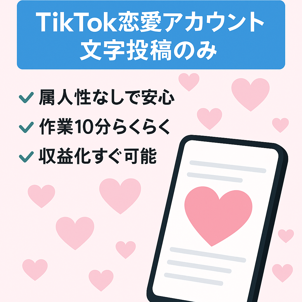 【収益化可能】TikTok×恋愛/属人性なし×文字投稿のみ/知識不要