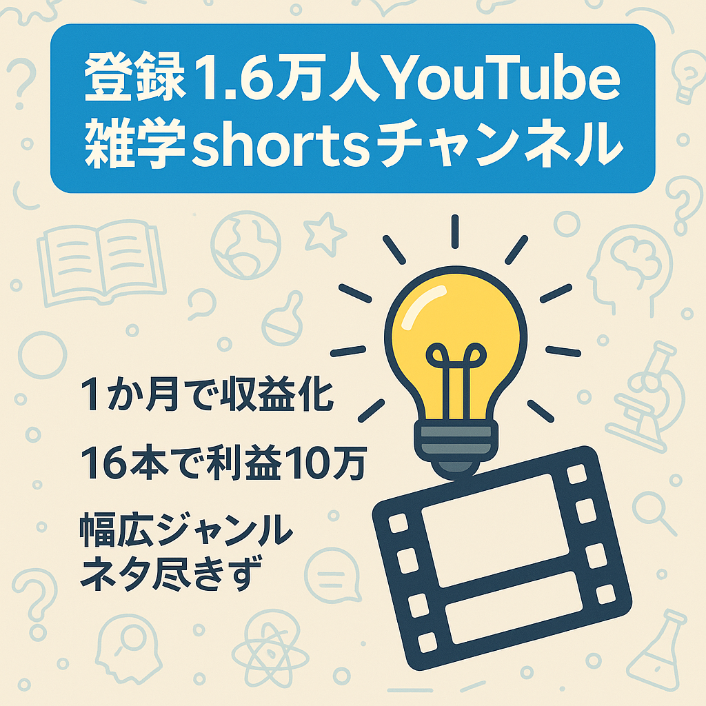 【登録者1,6万人！雑学系shorts特化チャンネル】shorts投稿本数16本で利益12万円