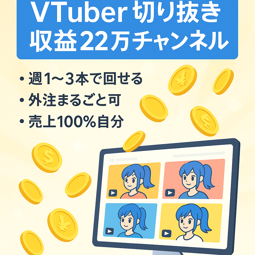 【訳あり】週1~3投稿収益22万以上,大手事務所Vtuber切り抜きチャンネル【再申請で収益化再開済2022/12】