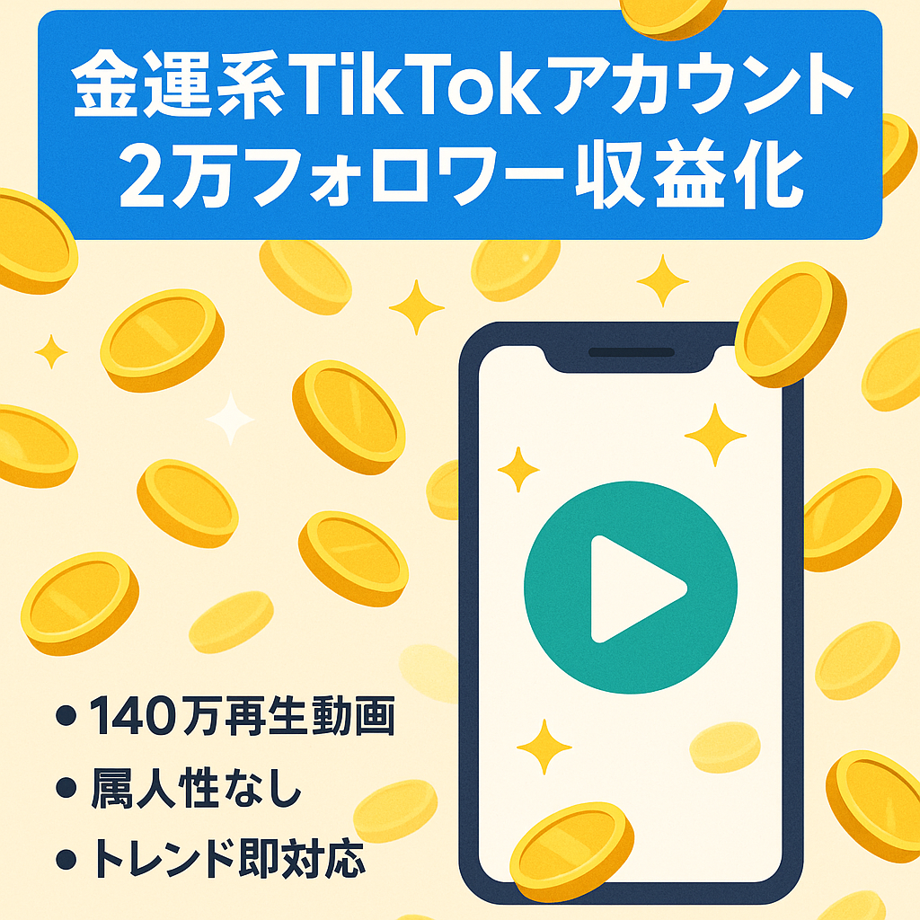 最終値下げ【TikTokフォロワー2万人以上】収益化済みの金運系アカウント