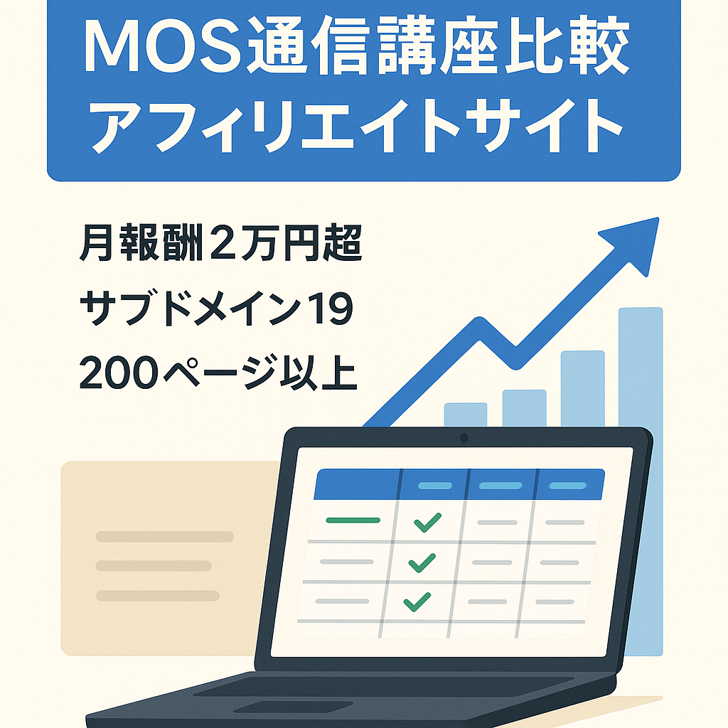 アフィリエイトサイトです。MOSの通信講座の比較サイト。サブドメイン19サイト付き