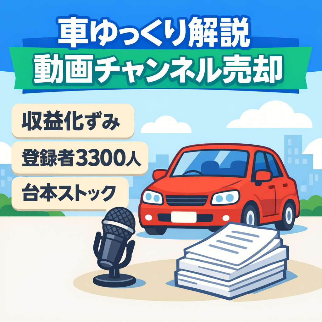 【収益化済】車×ゆっくり解説チャンネル｜登録者3,300人・台本資産あり