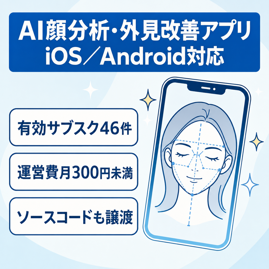 【継続課金実績あり】AI顔分析・外見改善アプリ／iOS・Android