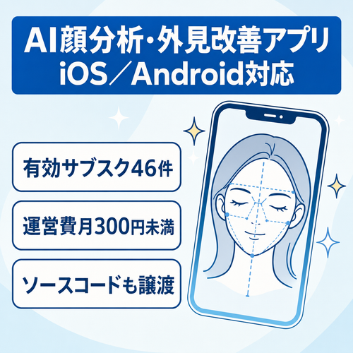 【継続課金実績あり】AI顔分析・外見改善アプリ／iOS・Android