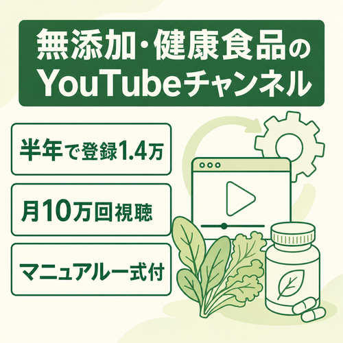 無添加・健康食品ジャンルのYouTube／登録者1.4万人・運営半年で月収益約5万円
