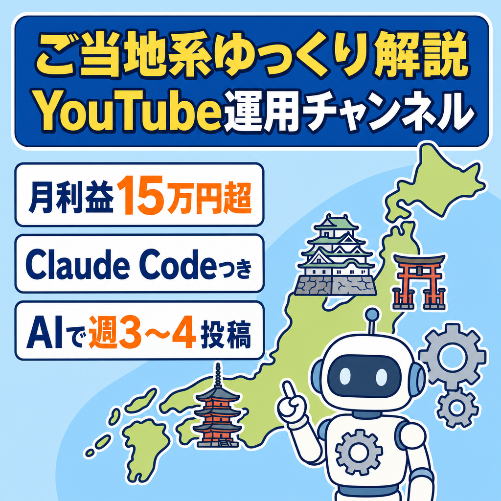 【月利15万円超】AI自動化で一人運用するご当地系ゆっくり解説YouTube｜Claude Code skill群オプション提供可