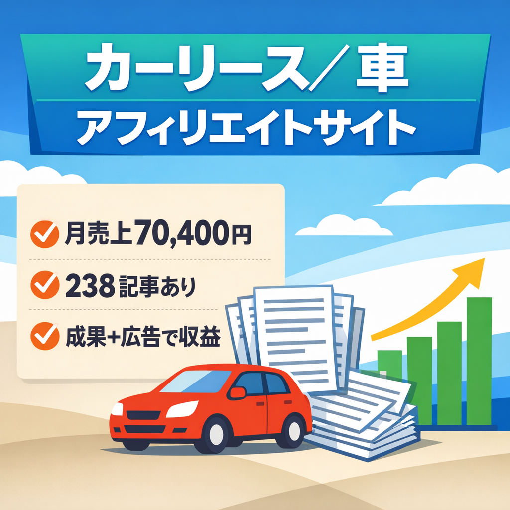 【最大月70,400円売上実績あり】カーリースや車の専門のアフィリエイトサイト！238記事あり