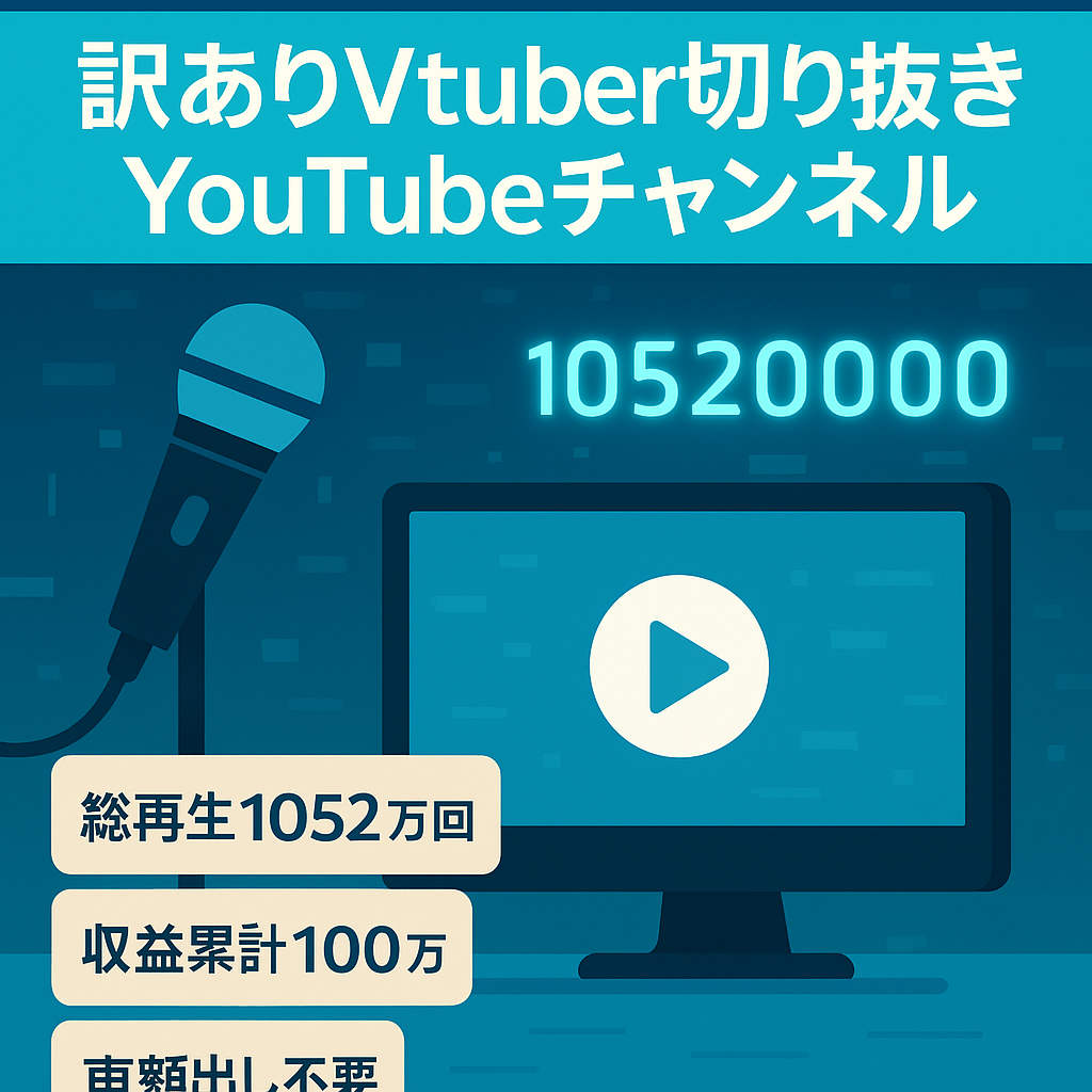 【訳あり】Vtuber切り抜きYouTubeチャンネル　収益化から6ヶ月で累計100万！