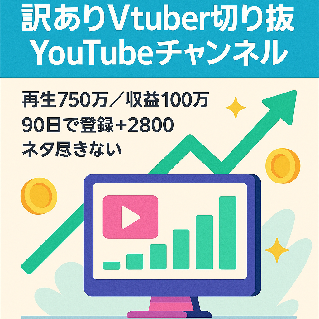【訳あり】Vtuber切り抜きYouTubeチャンネル　収益化から6ヶ月で累計100万！