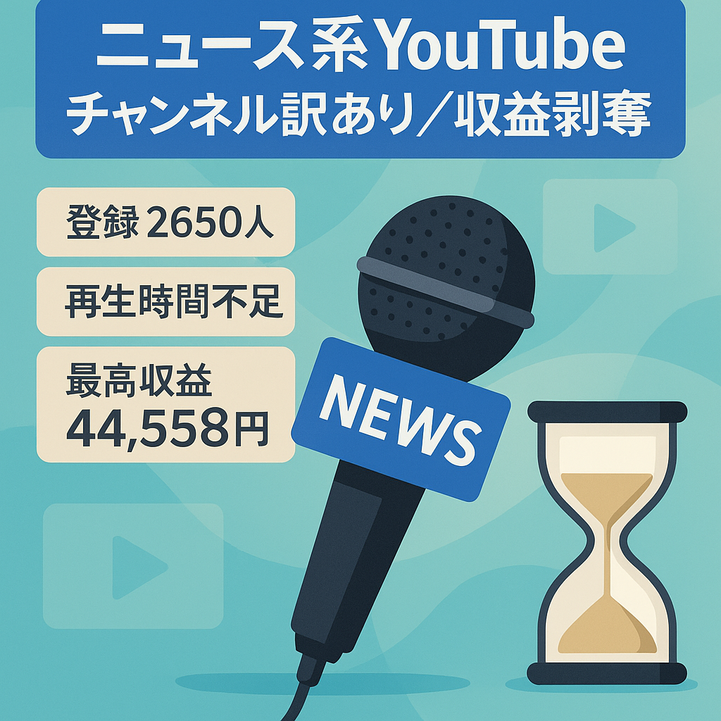 【訳あり・チャンネル登録者2650人】総再生時間不足で収益剥奪｜5月まで収益あり｜ニュース系コンテンツ