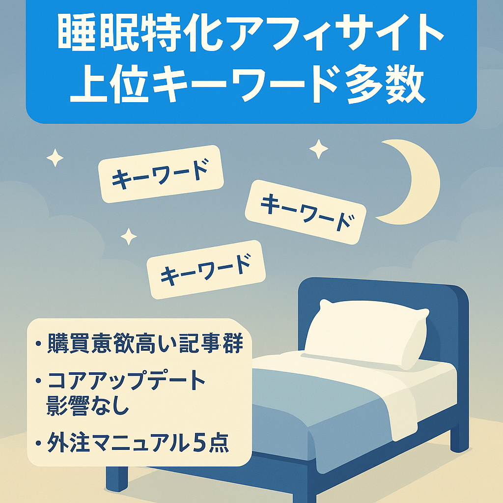 【購買意欲の高いKWのみで運営・約9割が10位以内】睡眠に関する特化アフィサイト【伸びしろ◎】