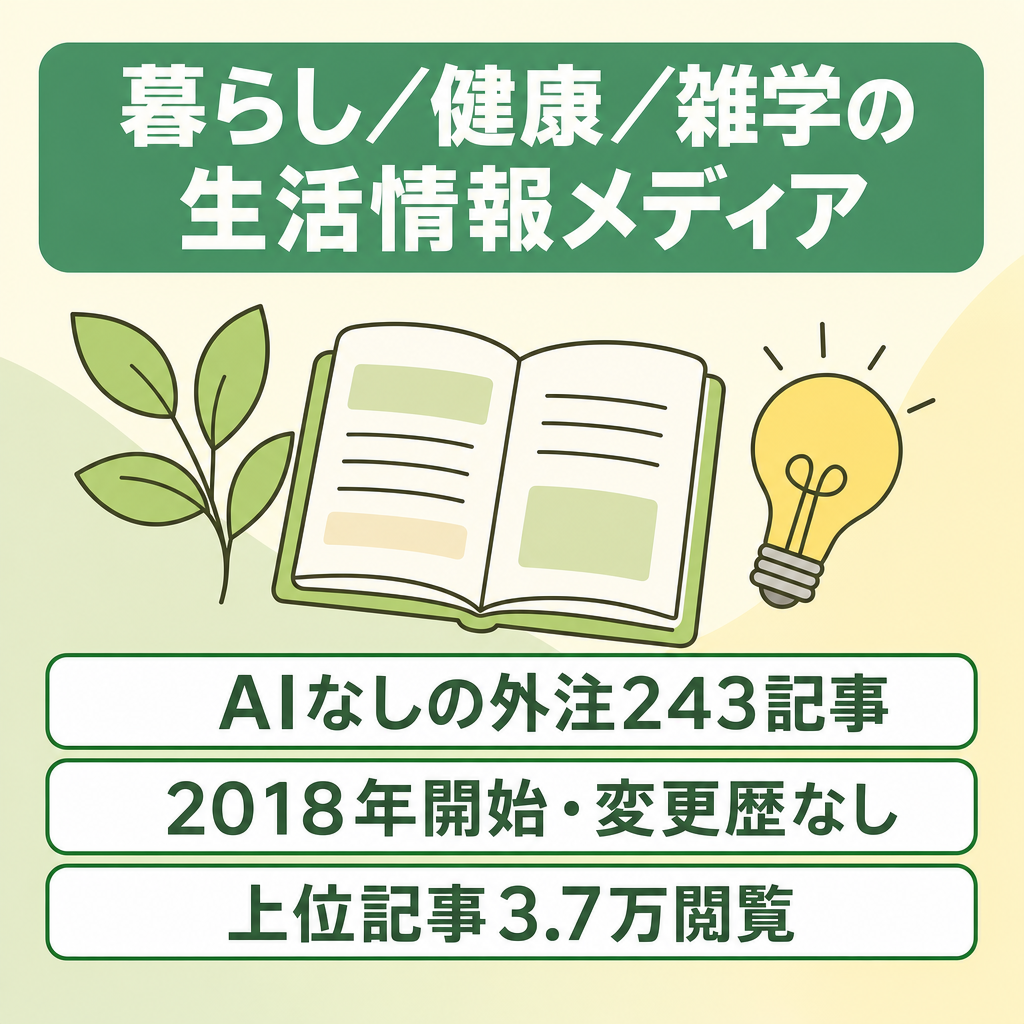 【外注制作243記事・2018年運営開始】AI生成なし｜暮らし・健康・雑学の生活情報メディア