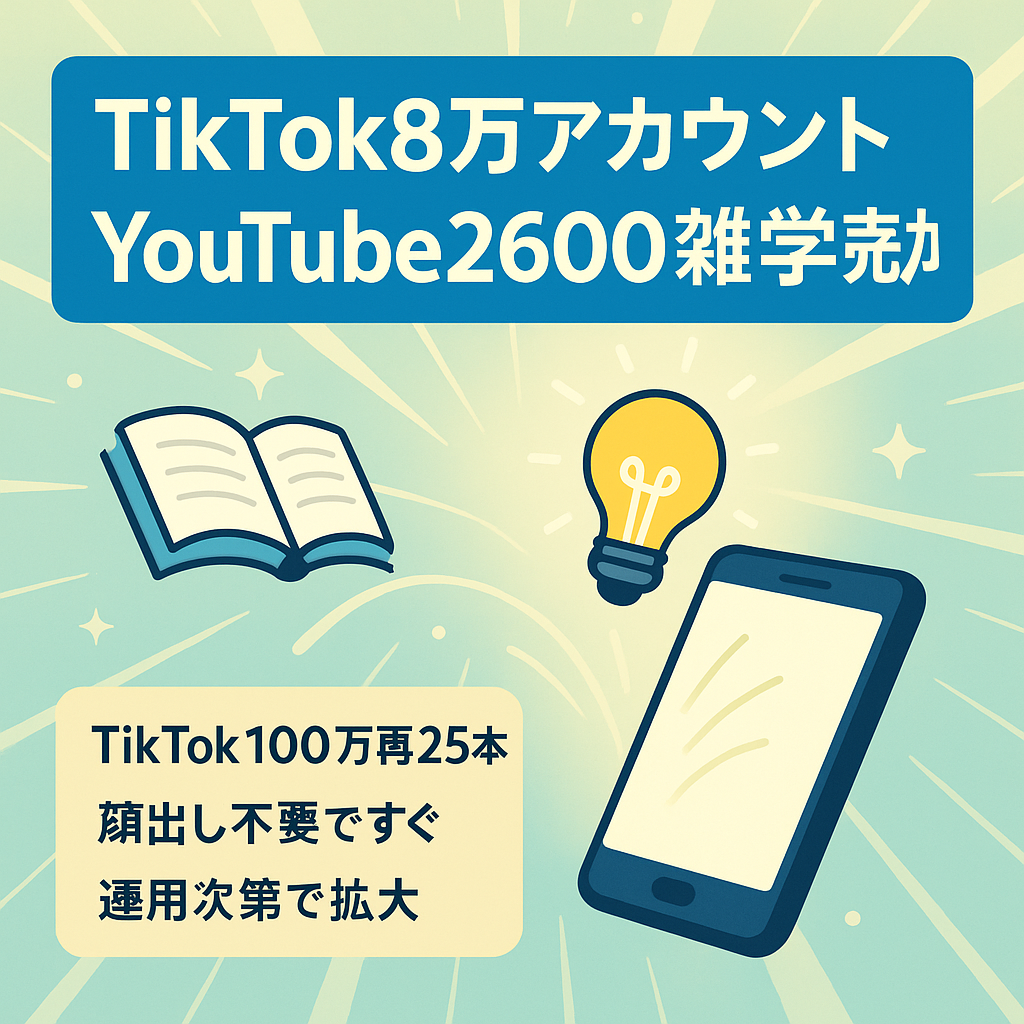 tiktokフォロワー8万人以上 youtube登録者2600人（未収益化）属人性無し 雑学チャンネル
