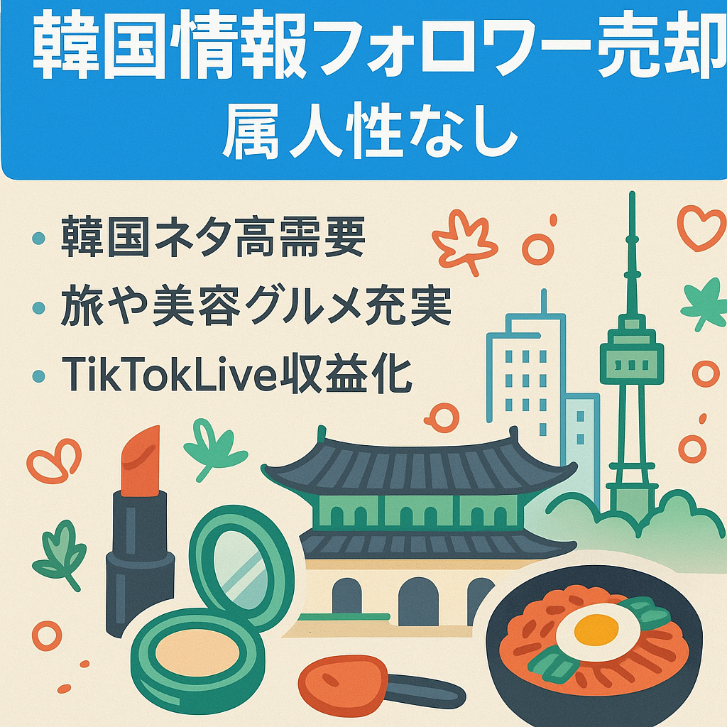 【韓国情報関連フォロワー】属人性無し/案件DMあり/TikTokLive収益化可能
