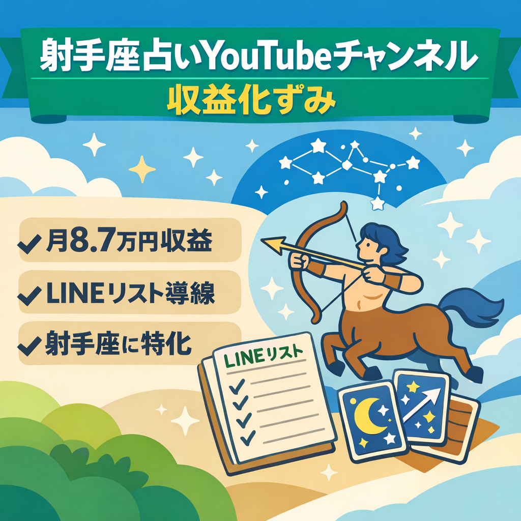 【収益化済】射手座特化YouTubeチャンネル｜月8.7万収益｜LINEリスト構築モデル