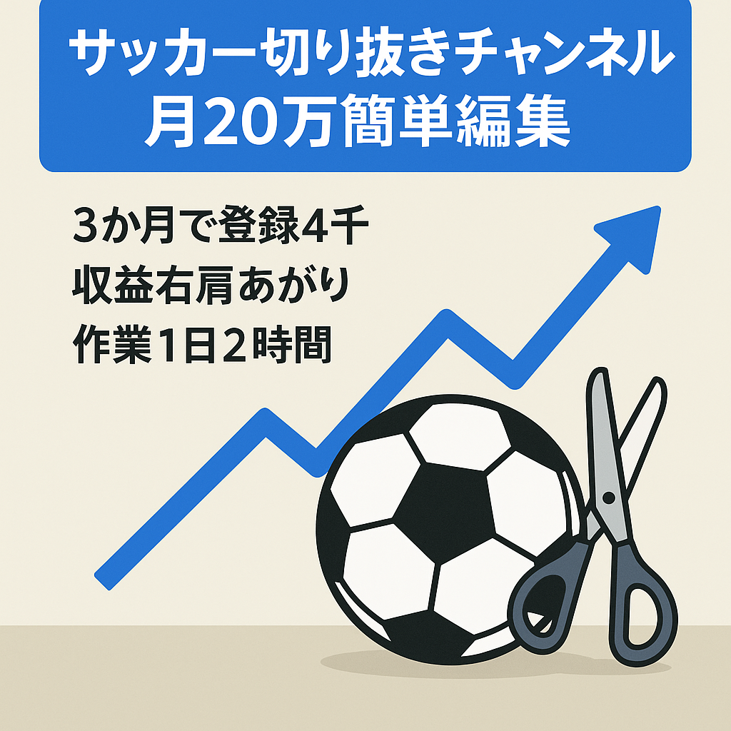 【簡単編集で20万以上稼げる】サッカー切り抜きchannel‼︎今熱い市場なのでこれから確定で収益化UPが期待できます。