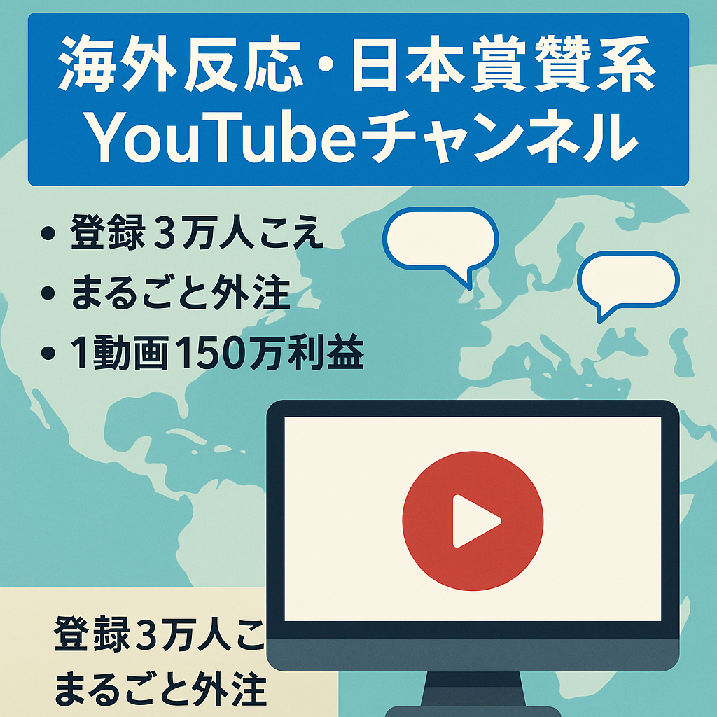 【最高利益230万円！登録者3万人！】10か月以上安定運営の海外の反応・日本賞賛系チャンネル【完全外注可能・顔出しなしで運営】